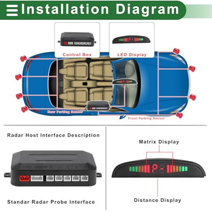 Universal Car Auto Vehicle Reverse Backup Radar System Reverse Parking Sensors Alarm Buzzer Reminder Distance Detection Red 8 Parking Sensors (Red)