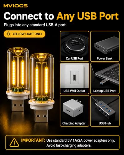6 Pack USB Car Night Light (Yellow)