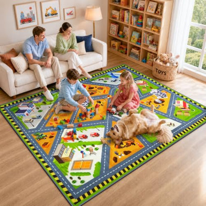 Kids Rug Play Mat (Green City2 / 5'3''x6'6'')