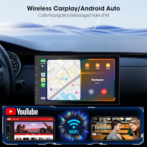 2 Din Car Radio with Wireless CarPlay & Android Auto (2+32GB No Camera)