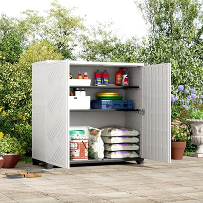 Indoor Outdoor Storage Cabinet Waterproof (Cabinet With 2 Shelf, White)