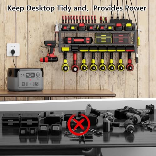 Power Tool Organizer Wall Mount with Charging Station (8 Drills Holder)