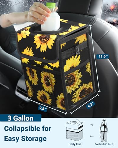 Car Trash Can with Lid (3 Gallons / Sunflower)