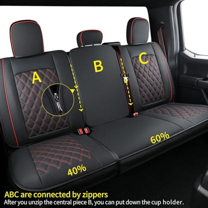 F150 Faux Leather Seat Covers Fit for 2015 ((2015-2026) Full Set / Black&Red)