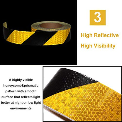 Waterproof Reflective Safety Tape Roll 2"X150' Yellow Black Striped Floor Marking Tape Hazard Caution Warning Tape Auto Truck Self (Yellow&Black-Honeycomb)