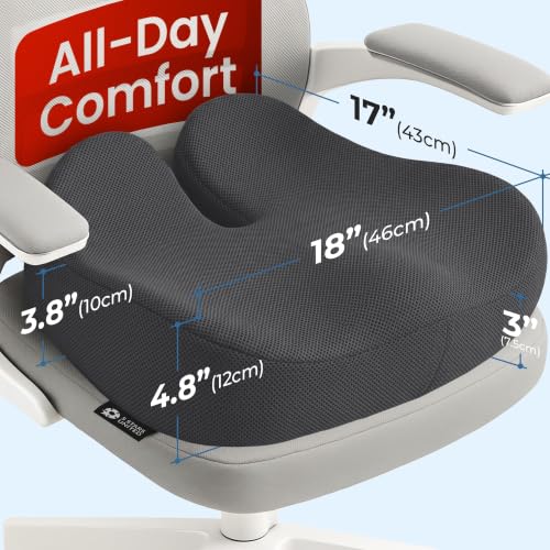 Seat Cushion Memory Foam Chair Pad for Tailbone Pain Relief (Dark Gray / XX-Large)