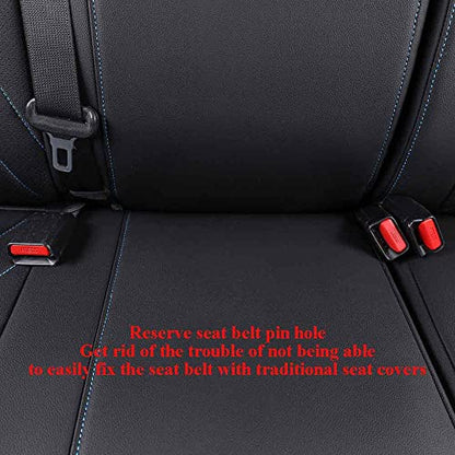 Tacoma Seat Covers Custom Fit for Toyota Tacoma 2016 2017 2018 2019 2020 2021 2022 2023 Double Cab (Leather (Black with Blue Trim) / 2016-2023 Tacoma Full Set,4DR)