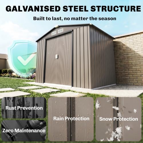 7' x 4' Outdoor Storage Shed Garden Tool Metal Shed Brown (Brown / 7' x 4')