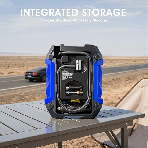 Digital Air Compressor for Car Auto Pump Portable Tire Inflator with LED Light DC 12V (Blue)