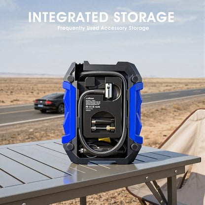 Digital Air Compressor for Car Auto Pump Portable Tire Inflator with LED Light DC 12V (Blue)
