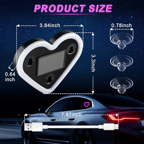 Heart Shaped Solar Powered Car LED Interior Ambient Light (Pink / 1PCS)