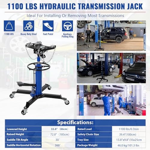Hydraulic Transmission Jack 1100 LBS Capacity 33.8" (1100 lbs / Blue)