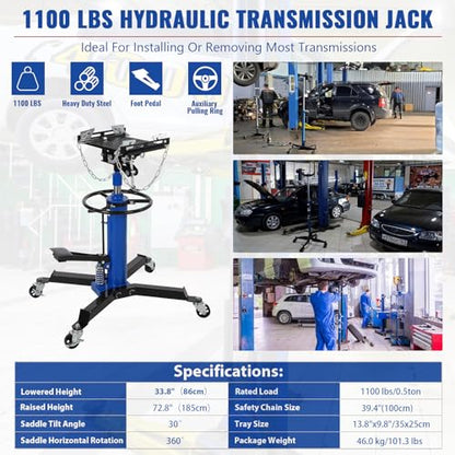 Hydraulic Transmission Jack 1100 LBS Capacity 33.8" (1100 lbs / Blue)