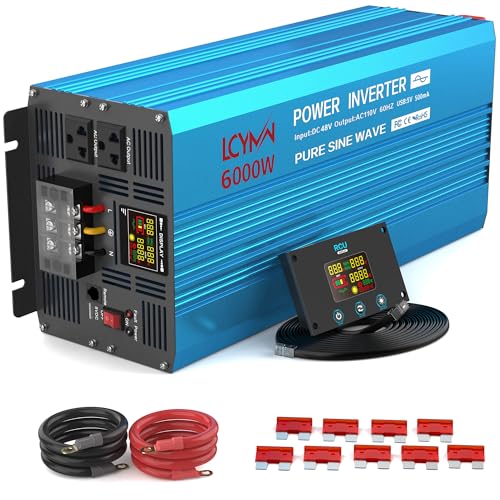 6000 Watt Pure Sine Wave Power Inverter DC 48V to 110 (Blue / 6000W - 48V)