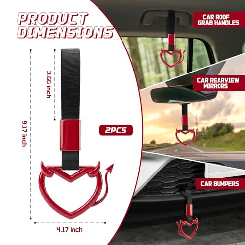 2 Pcs Devil Heart Shaped Car Handle Strap (Red-Tail)