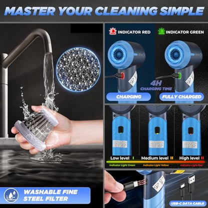 Handheld Car Vacuum Portable Cordless17000Pa HL132 Blue (Blue)