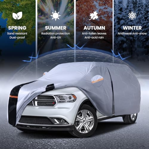Multi Layer Car Cover Custom Fit for Dodge Durango (W.Custom Fit Dodge Durango / White Car Cover)