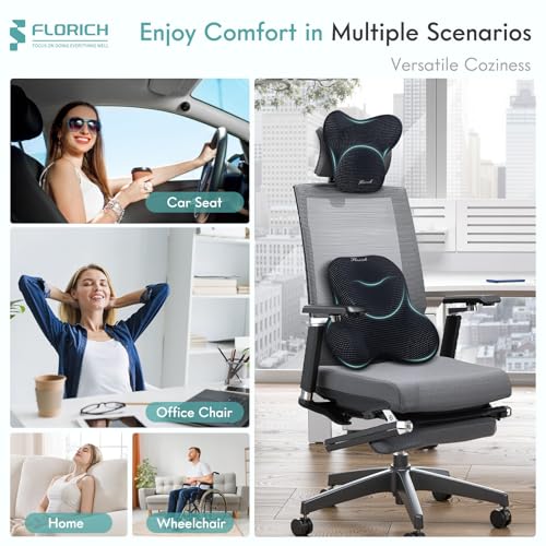 Lumbar Support Pillow and Neck Headrest Pillow for Office Chair Car (Black / 2 Pieces)