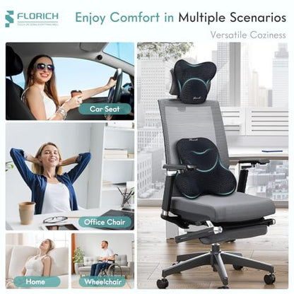 Lumbar Support Pillow and Neck Headrest Pillow for Office Chair Car (Black / 2 Pieces)