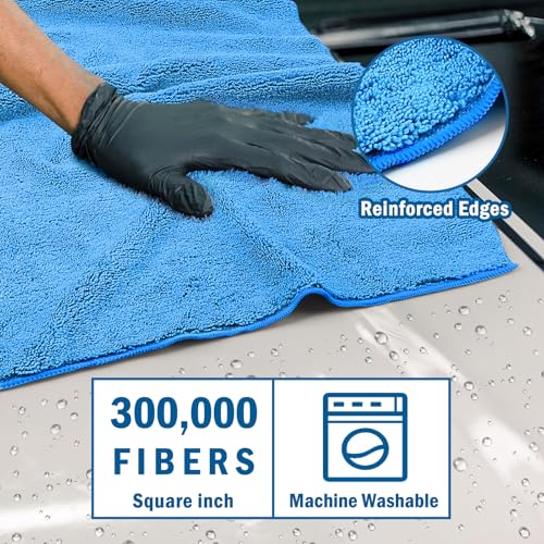 Professional Large Microfiber Car Drying Towels 2 Pack (Blue / 31 x 24 Inch)