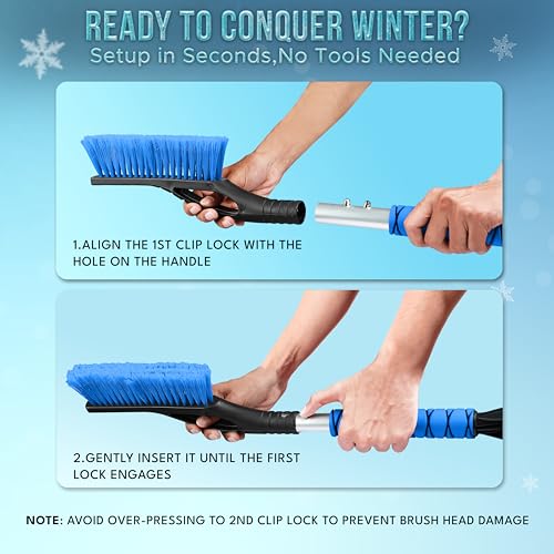 27" Aluminum Car Snow Scraper and Brush Ice Scraper with Foam Grip (Orange, Blue, Red & Green)