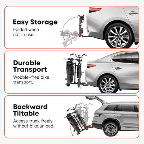 E2 Plus Electric Bike Rack with Ramp 200lbs 5‘’ Tire (E2 Plus 3position foldable Black-200lb Capacity+Ramp)
