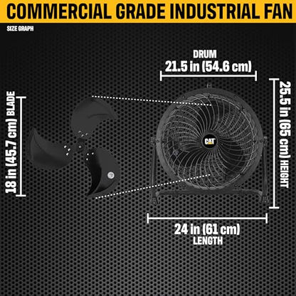 fans - 18”-Blade High-Velocity Drum Fan Industrial Grade (Black, 2-in-1): 3,400 CFM, 4-Speed, 360 Degree Adjustable Drum Head, Dual Ball Bearing Motor with Die-Cast Cover (HVD-18AC-BLK) (Black)