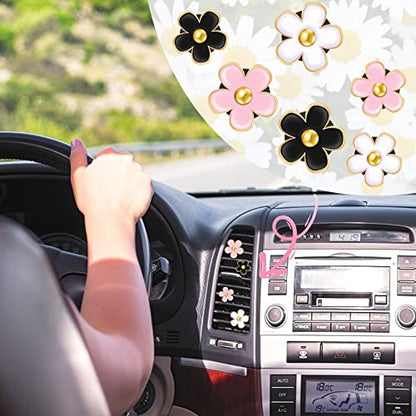 6 Pcs Daisy Vent Clips for Car (Black, Pink, White, / 1 Count (Pack of 6))
