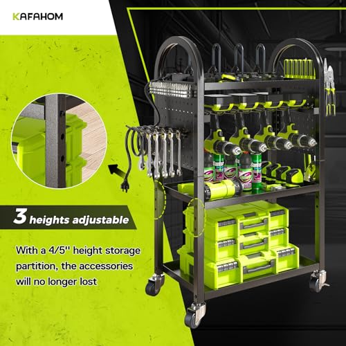 Power Tool Organizer Cart with Charging Station (Black-with Power)