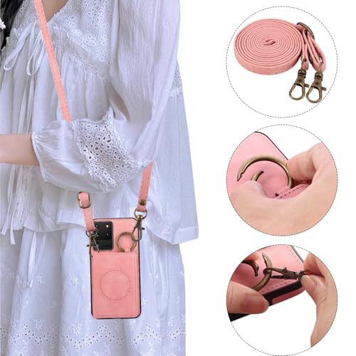 Compatible with Samsung Galaxy S20 Ultra 5G Wallet Case Screen Protector Crossbody Shoulder Strap Ring Buckle Stand Card Holder Magnetic Car Mount Phone Cover for S20ultra 20ultra G5 Women Men Pink (Rose Gold / for S20 Ultra)
