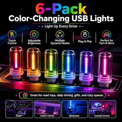 6 Pack USB Car Night Light (RGB)