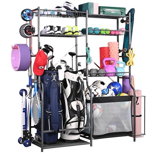 Extra Large Ball and Sports Equipment Storage Rack (Black, 66.3"Lx15.7"Wx66.1"H)