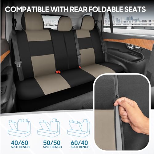 PolyPro Car Seat Covers Full Set in Light Beige on Black (Light Beige)