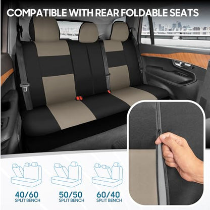 PolyPro Car Seat Covers Full Set in Light Beige on Black (Light Beige)