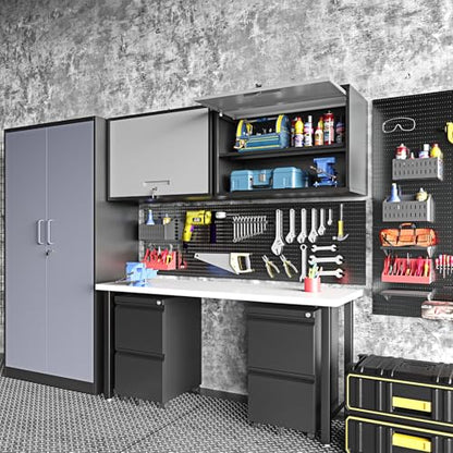 Metal Wall Cabinet for Garage (Black/Grey / 22" Tall)