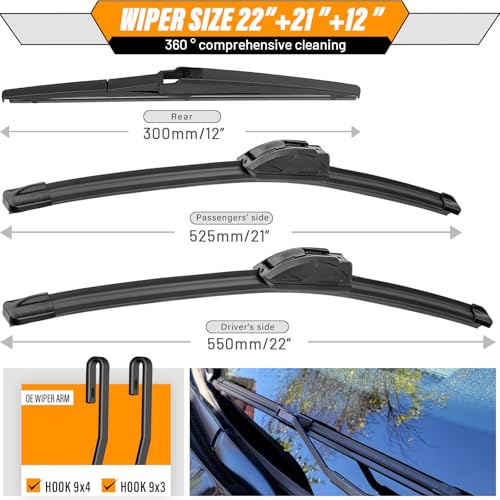 Windshield Wiper Blade Replacement for Dodge Durango 2011 (22"+21"+12")