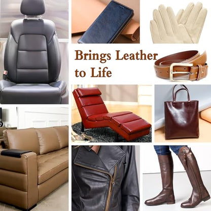 Saddle Tan Leather Dye Light Brown Recoloring Balm Repair Kit Vinyl Car Seat Interior Paint Furniture Couch Recliner Chair Boot Jacket Shoe Bag Purse Color Restorer Fading Scratch Stain Remover (Tan)