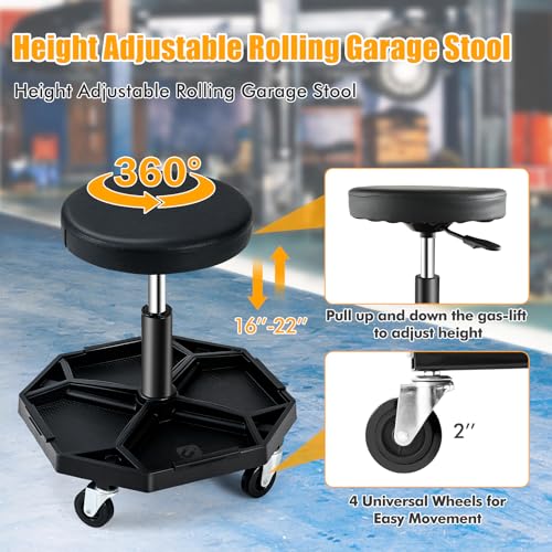 Adjustable Mechanic Rolling Stool (Black)