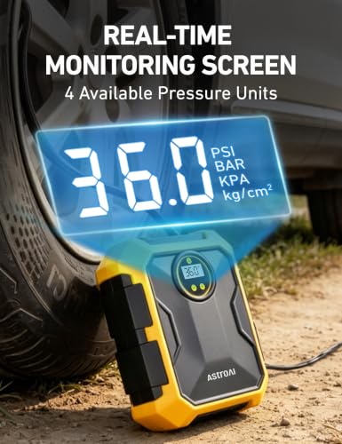 Tire Inflator Portable Air Compressor 12V DC Integrated Storage (Yellow)