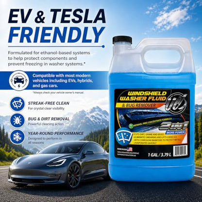 2-in-1 Windshield Washer Fluid 2-Pack (1 Gallon Each, 256 fl oz Total) – Ready to Use, Streak-Free Formula, All-Weather Cleaning, Removes Bugs, Dirt & Road Grime – Premium Windshield Cleaner (Blue / 128 Fl Oz (Pack of 2))