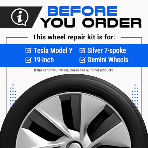 Premium Tesla Wheel Curb Rash Repair Kit for Model Y 19 (Tesla Model Y / 19" Silver Gemini)