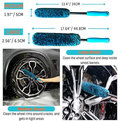 PRO Choice 4 Pack Long Handle Wheel Brush Kit for Cleaning Wheel and Tire (4-Pack / Blue/Black)