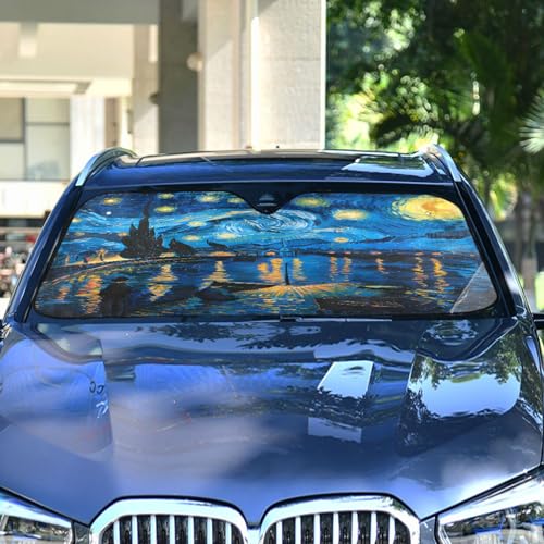 Car Windshield Sun Shade Van Gogh Starry Night Over The Rhone Foldable Car Front Windshield Sunshade Blocks UV Rays Sun Visor Sun Heat Protection for Car Truck SUV to Keep Your Vehicle Cool (Small / Starry Night)