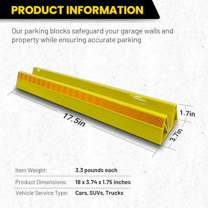 2 Pcs 18'' Parking Car Wheel Stopper for Garage with 2 Installation Methods (2pc-17.5'' Yellow)