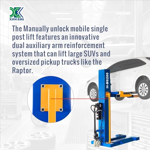 Mobile Car Lifts 6200 lb Single Post Manually Unlock Lift M6200 220V (Model: M6200-220V)
