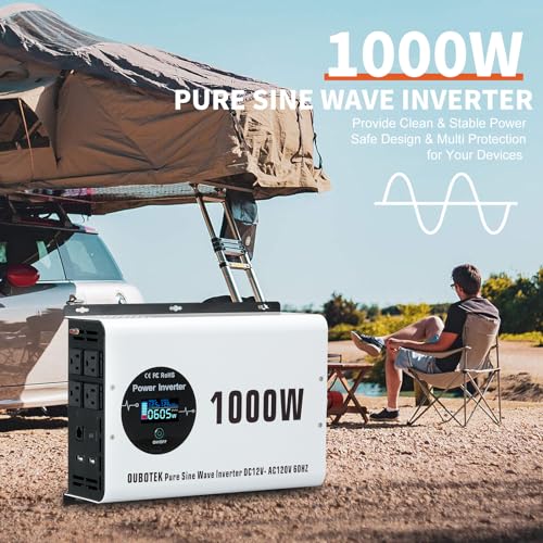 1000W Power Inverter Pure Sine Wave 12V DC to 120V AC (1000W-Wireless / 12V)