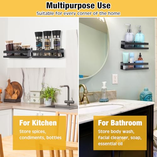 2 Pieces Stainless Steel Shelf Bathroom Shower Floating Shelves Wall Mounted Shower Caddy Basket Shelf Storage Organizer Shelves for Bathroom (7.87 Inches/ 20 cm / Black)