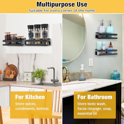 2 Pieces Stainless Steel Shelf Bathroom Shower Floating Shelves Wall Mounted Shower Caddy Basket Shelf Storage Organizer Shelves for Bathroom (7.87 Inches/ 20 cm / Black)