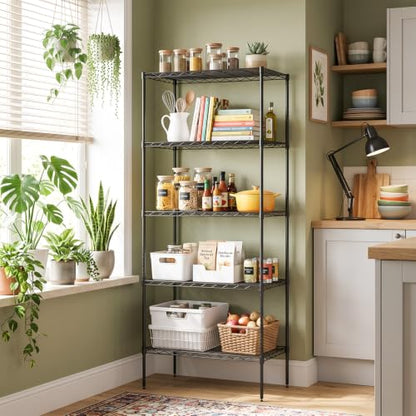 5 Tier Wire Shelf (Black / 14"D x 24"W x 60"H)