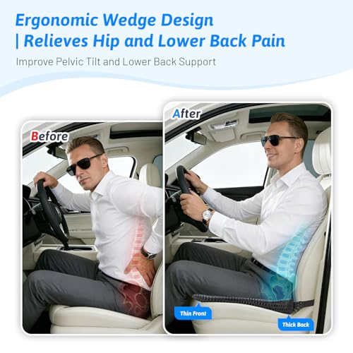 Wedge Car Seat Cushion for Better Visibility & Sciatica Pain Relief (Gray)